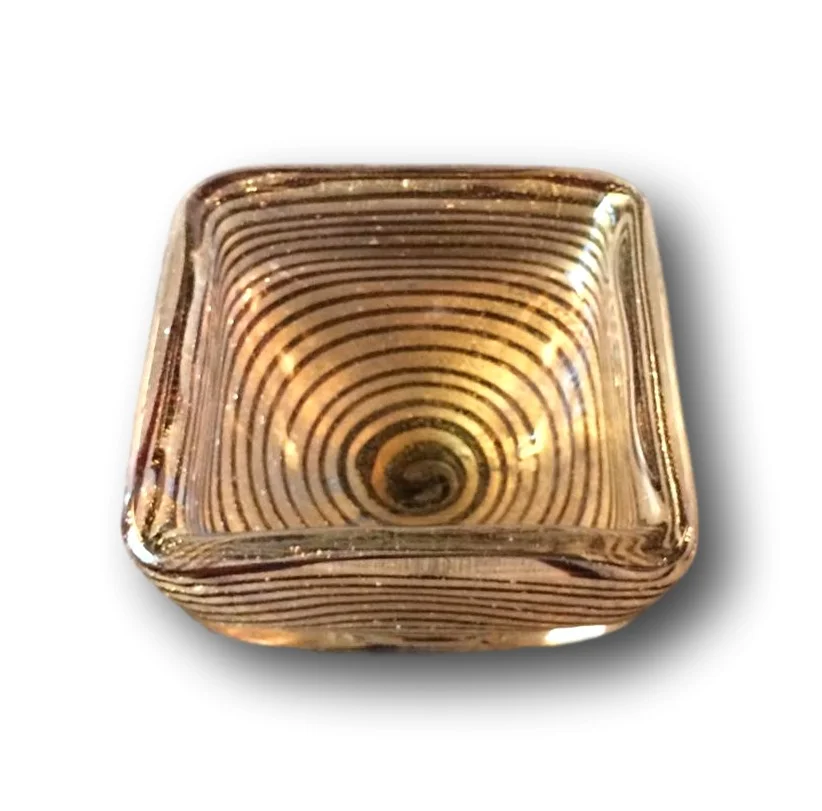 SOLD   Murano bowl with purple spiral pattern & heavy gold inclusions