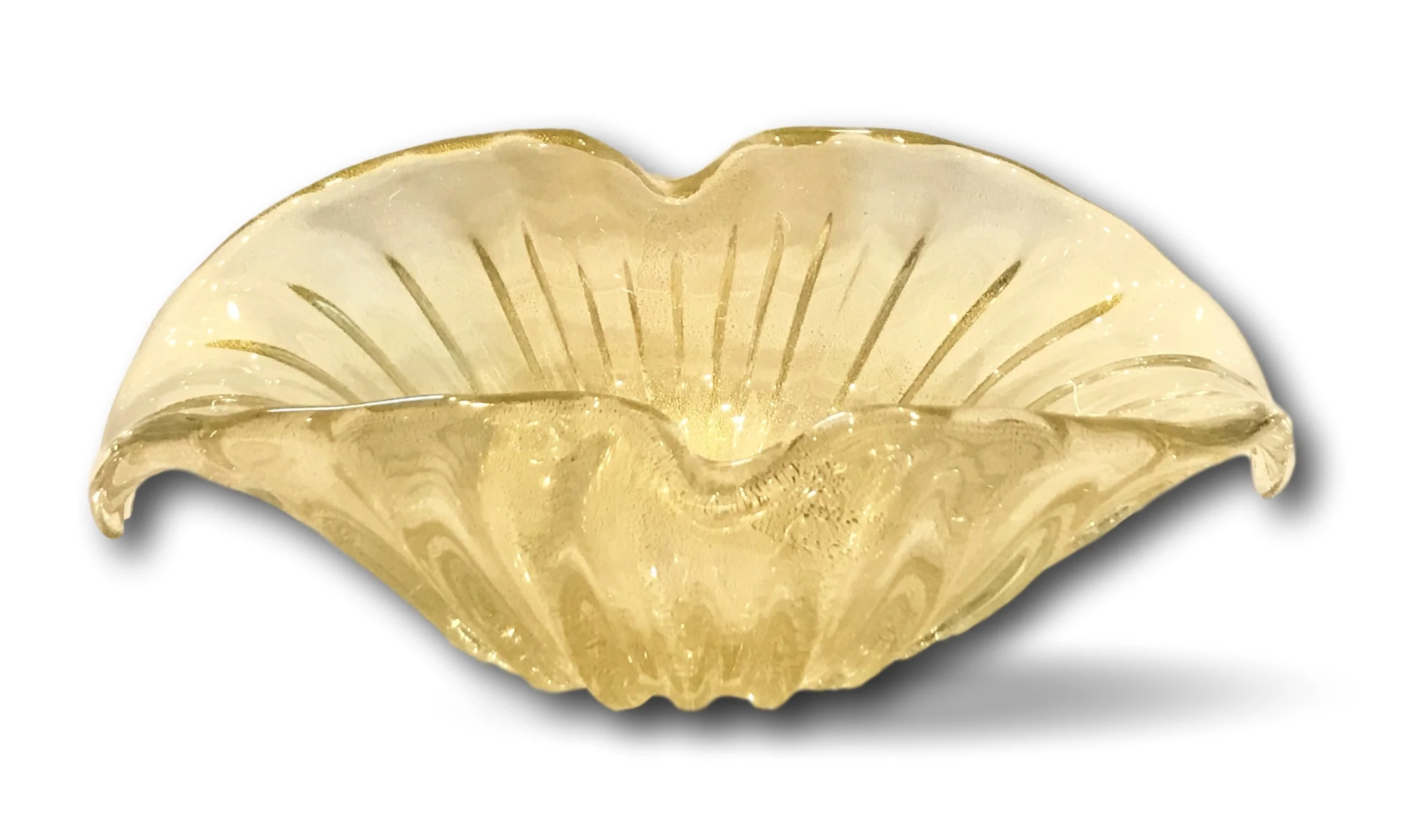 Clear Murano Seguso bowl with heavy gold inclusions