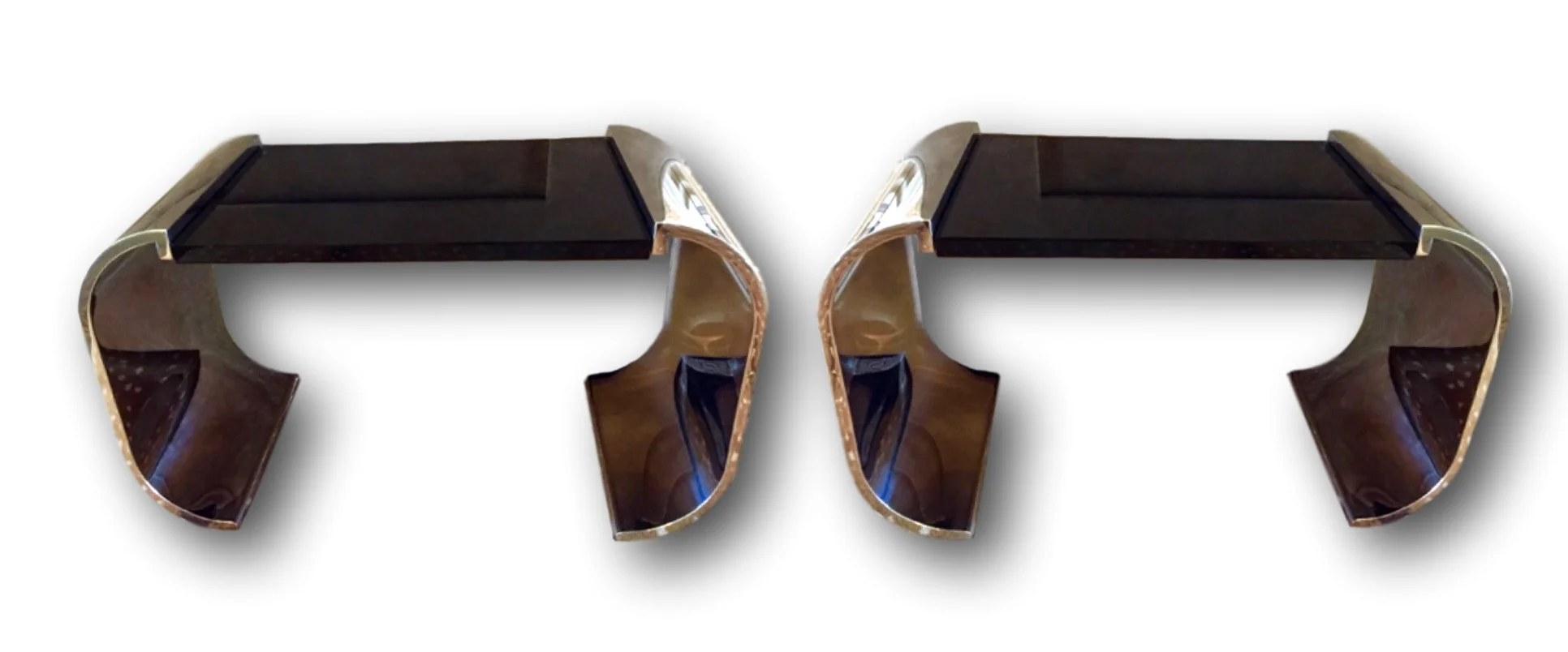 1970's Stainless steel side Tables with custom made black Lucite top