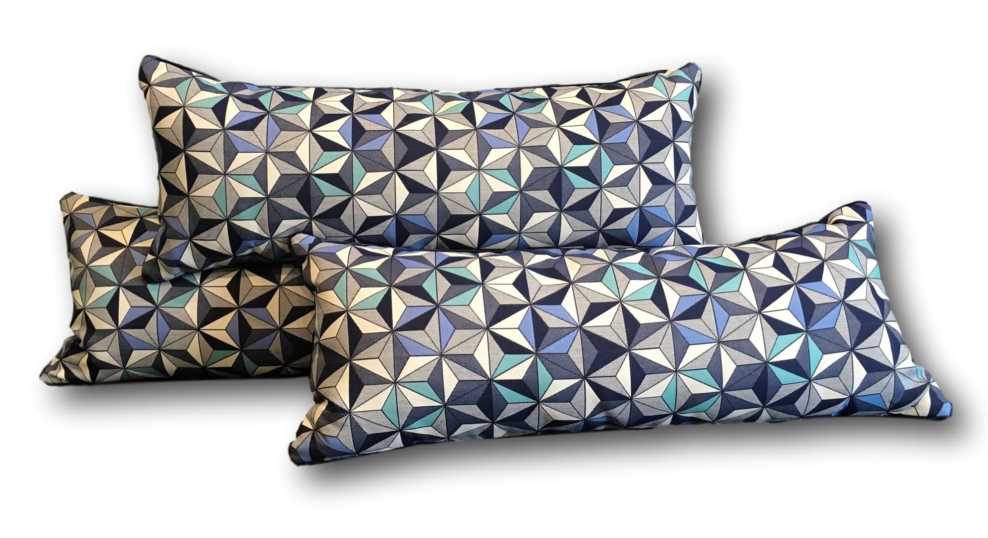 Custom made Kidney pillows in Bretano Green Collection indoor/outdoor fabric