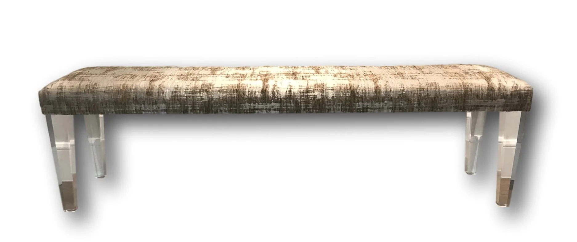 Custom made Lucite legged Bench covered in a beautiful Donghia fabric