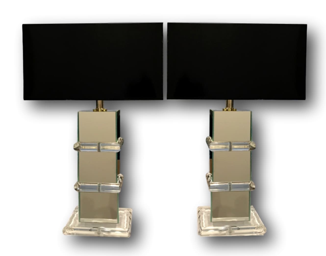 Pair Custom made mirrored and Lucite lamps