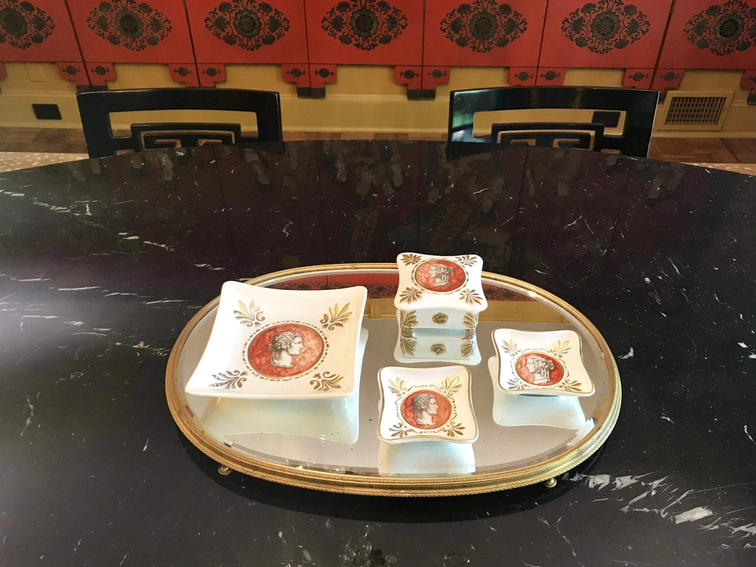 A Beautiful and unique 1960's set of Ugo Zaccagnini Italian neoclassical pottery trays