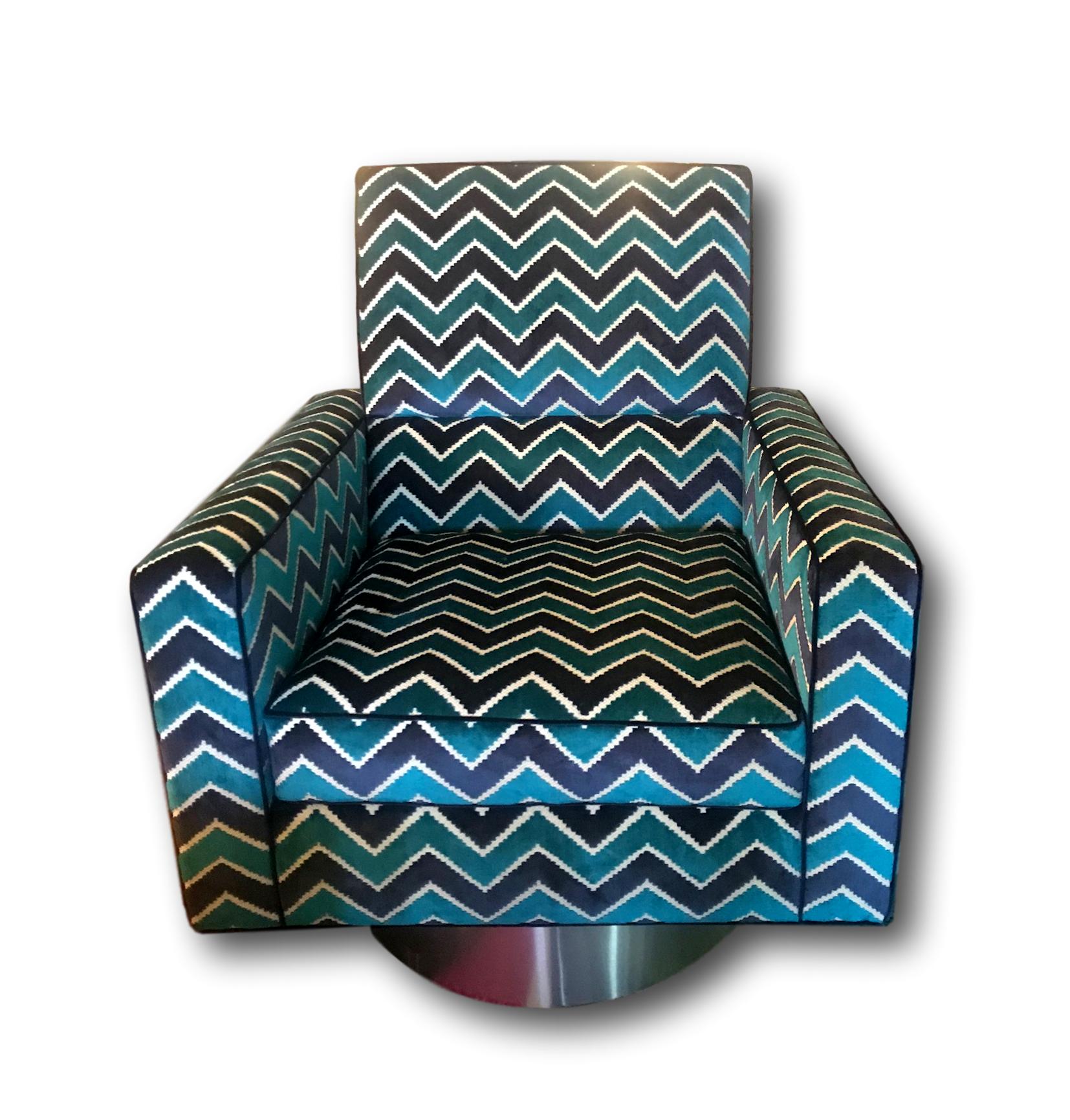 Custom 1970's style swivel chair on chrome veneered base
