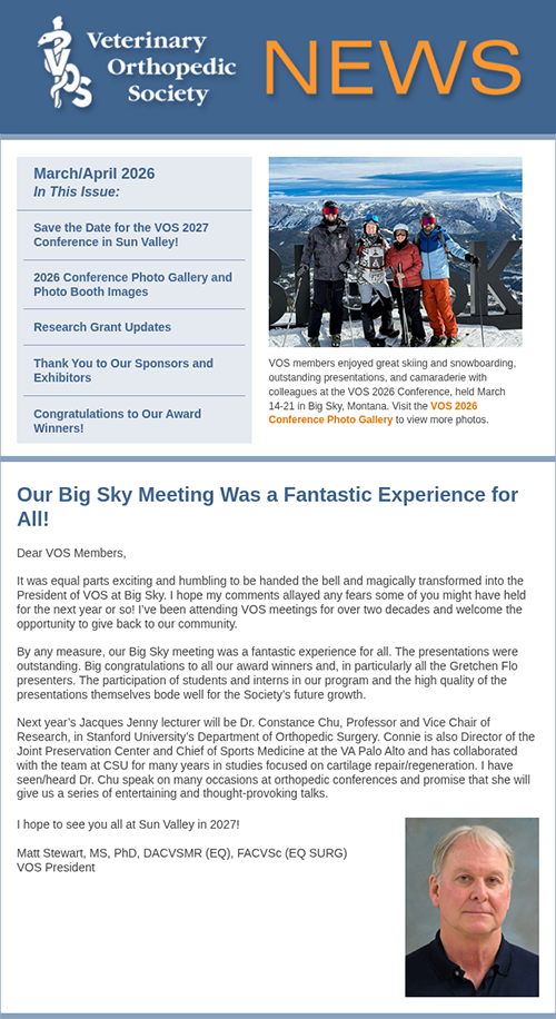 VOS March/April 2026 newsletter