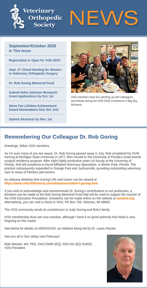 VOS September/October newsletter image