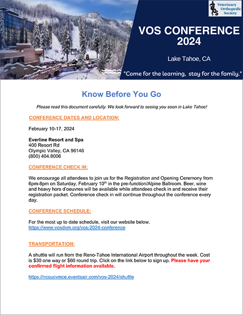 VOS 2024 Conference — Veterinary Orthopedic Society