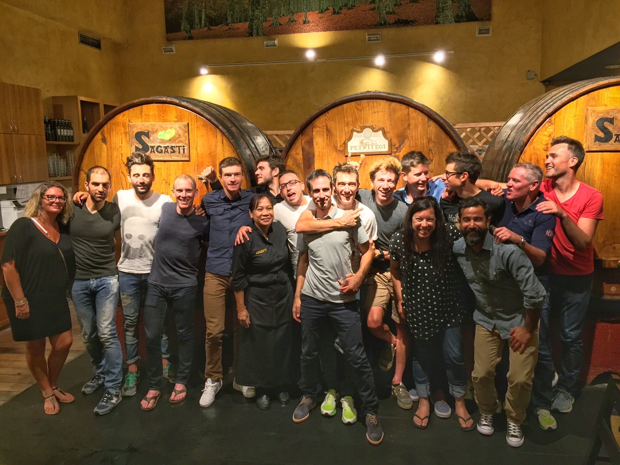 Riders and staff party. Didn't recognise us, did you? 