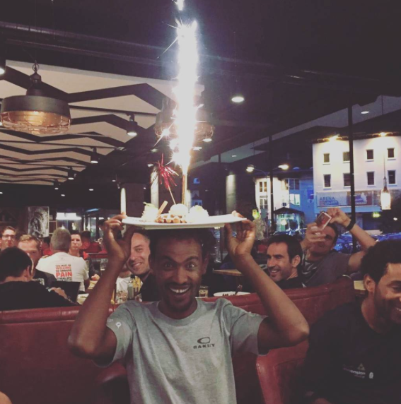 Mekseb's birthday. Everything is more funny with stage race fatigue! #crazyeyes