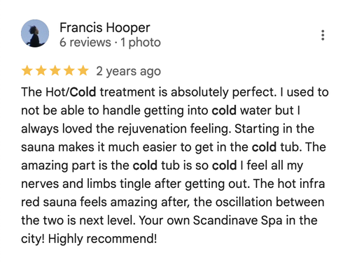 Google review of Float House Vancouver cold plunge by Francis Hooper