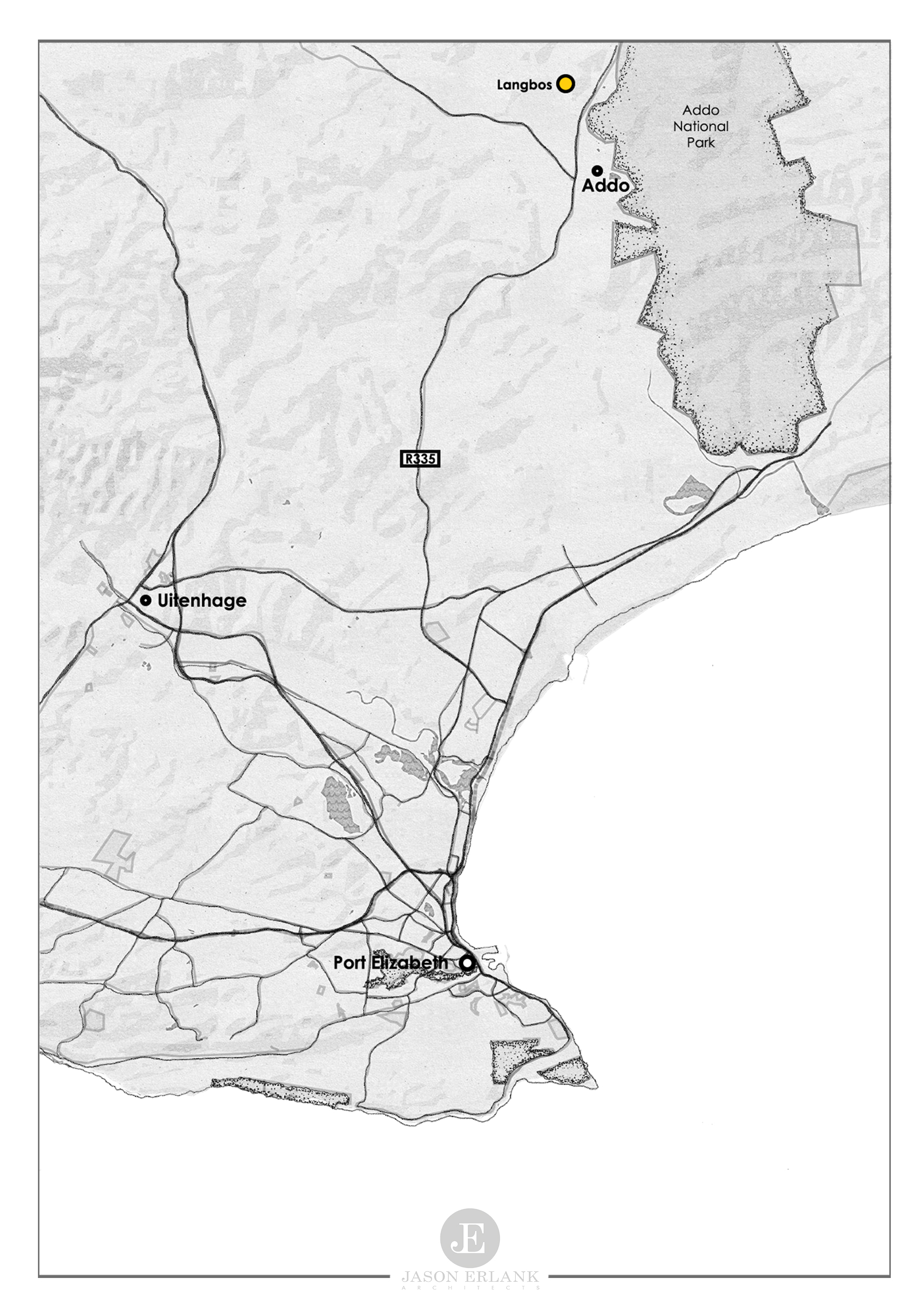 Langbos location relative to Port Elizabeth & Addo