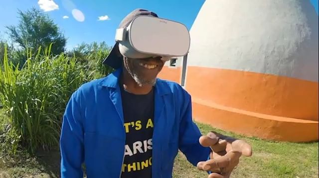 The legendary Mkhize re-living the Langbos Domes construction in virtual reality! Mkhize worked on the Langbos superadobe construction from day one alongside his daughter, grandson, and dozens of other Langbos community members.&nbsp;&nbsp;So gratefu