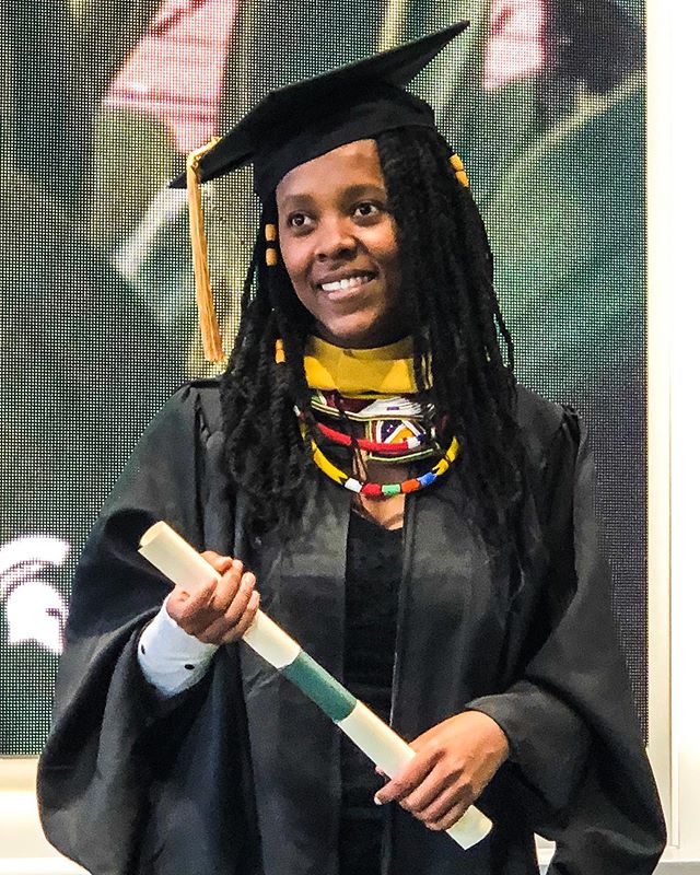 Shoutout to our Research Director Nokwanda Ndlovu Grava who is beginning her PhD in Counseling Psychology at Purdue University this week!&nbsp;&nbsp;Nokwanda is shown here receiving her Master of Science in Childhood Development from Michigan State U