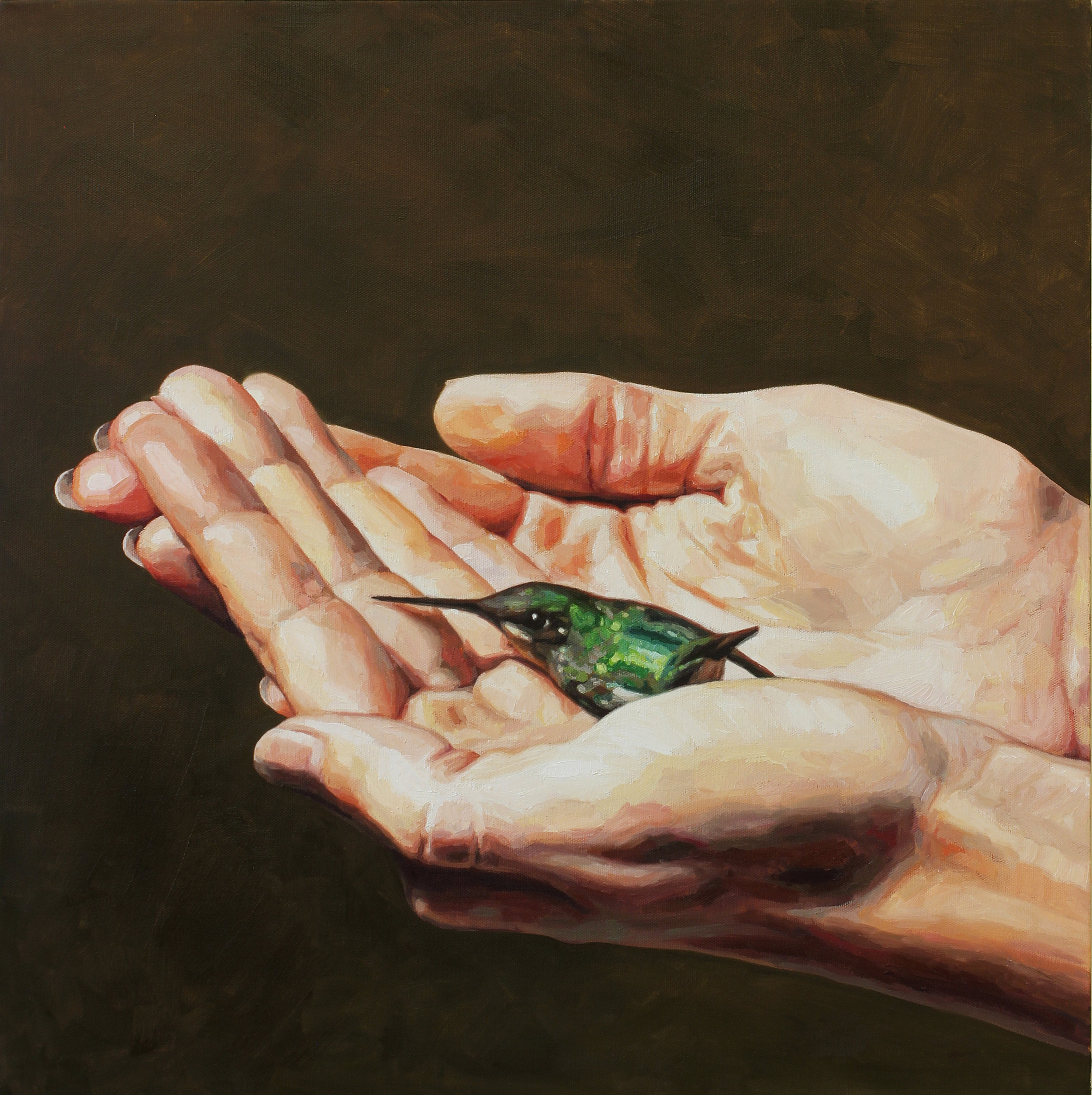 Hummingbird love (open hands) 2016, 24" x 24", oil on canvas