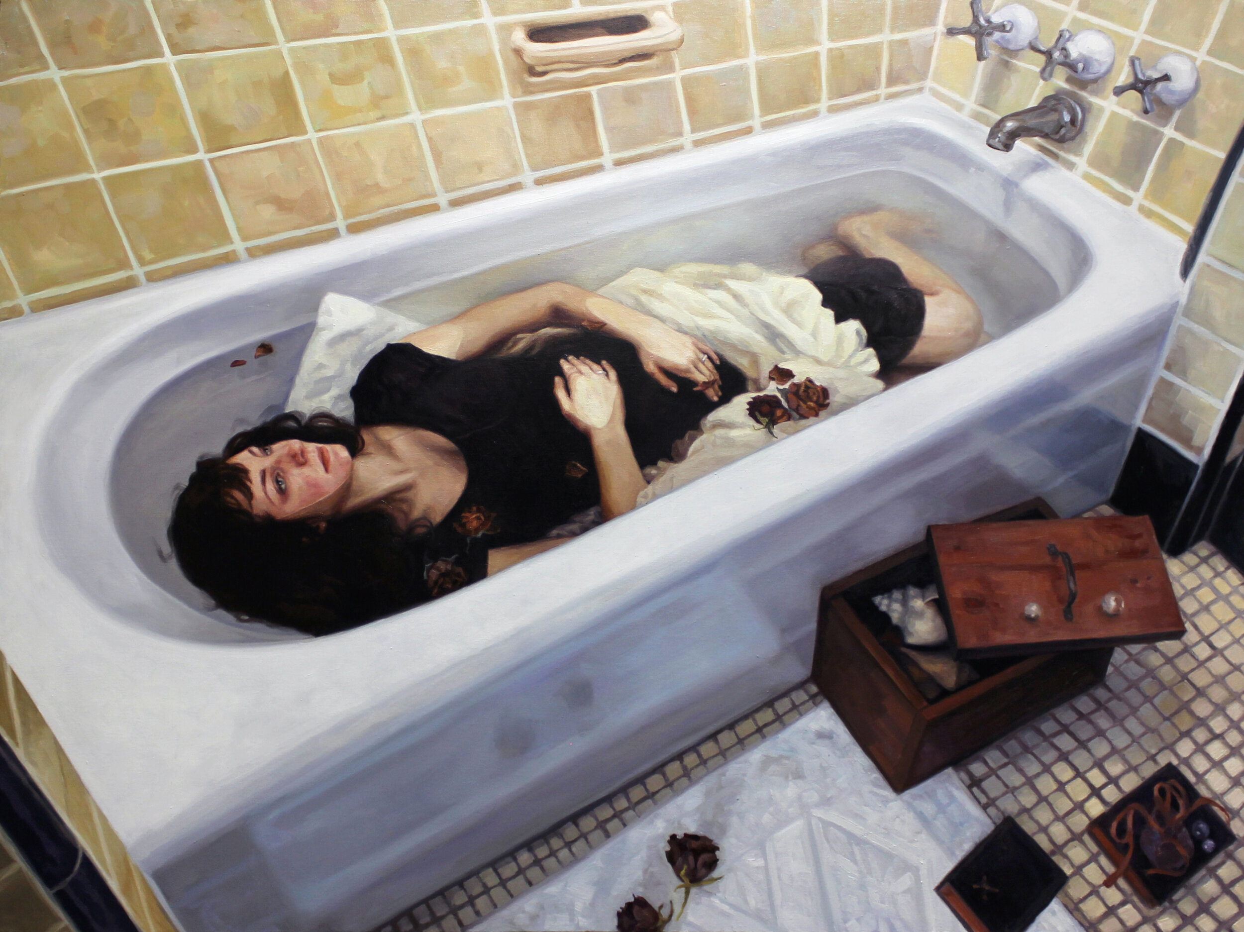 2016, 36" x 48", oil on canvas In my recent work I use the language of myth to represent intimate stories of the modern feminine experience. Sarah Rockower was my subject and collaborator for this work, based on a song that she wrote and recorded c