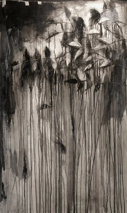   Falling Leaves 
 60"x36" ink and charcoal on vellum on panel  
