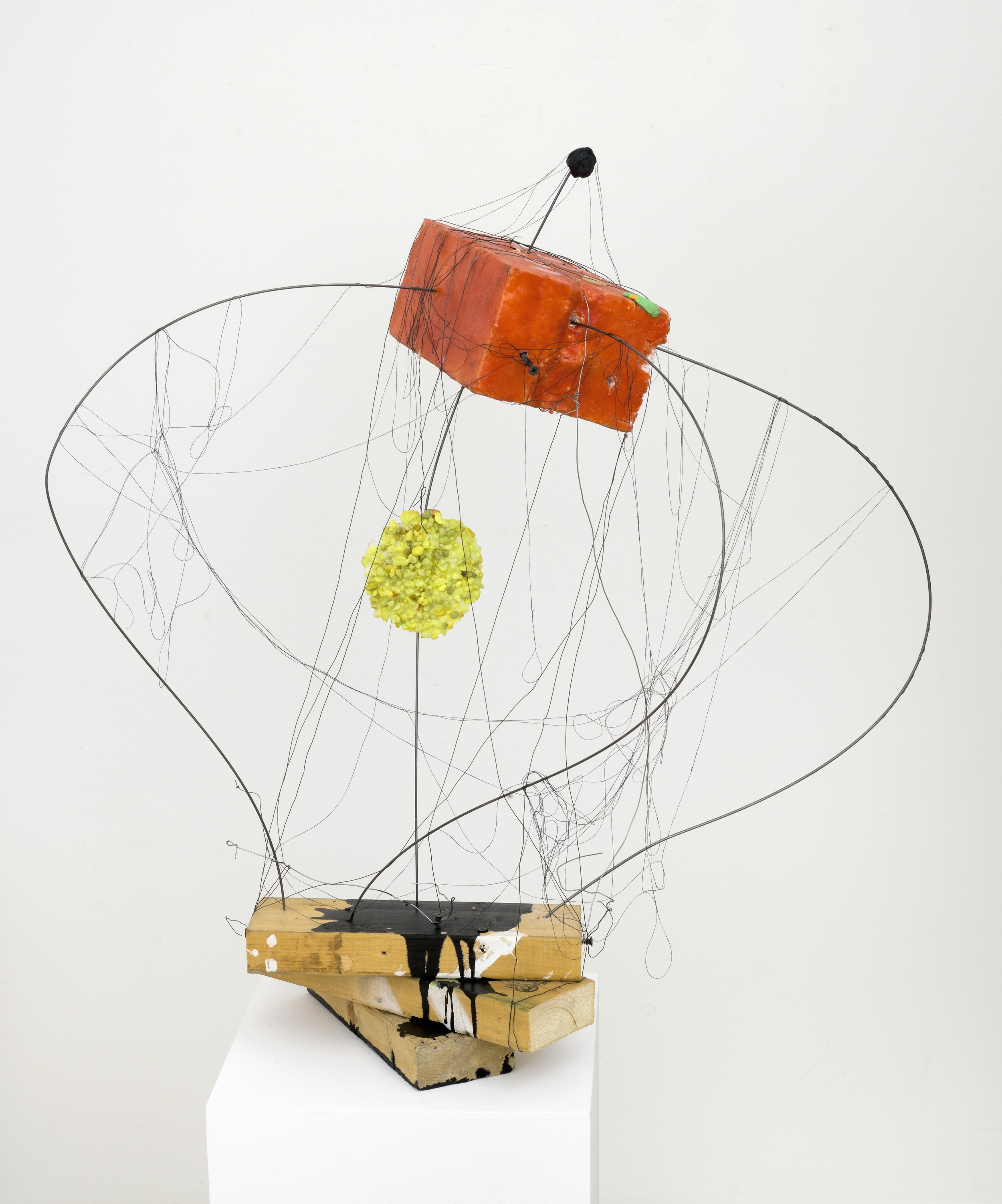 Important Meteorites. 2012, 28 x 28 x 15 inches. Foam, beeswax, modeling clay, string, steel rods, pebbles, wire, wood, ink.