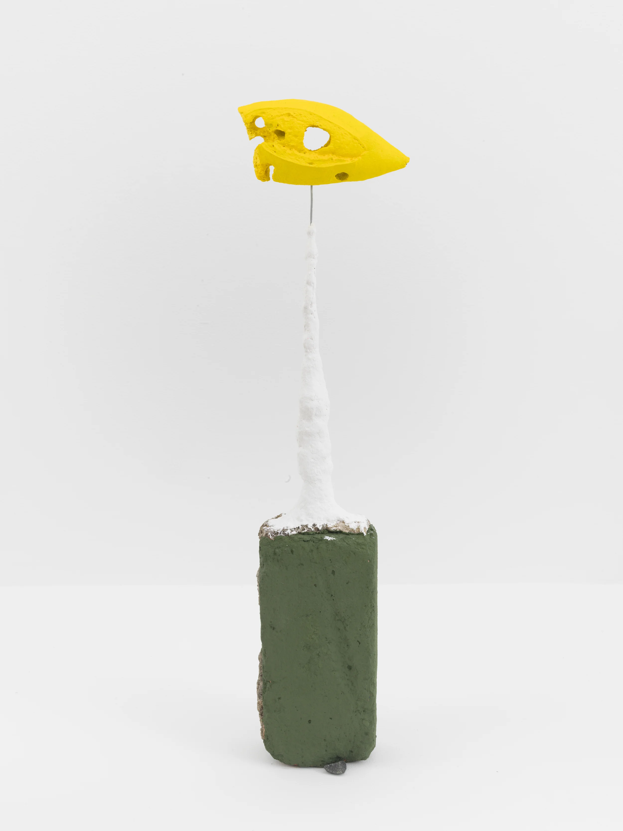Driftloaf (Yellow Long Neck), 2015. Brick, papier-mâché, paint, bread, pebble.
21.5 x 5 x 2 inches