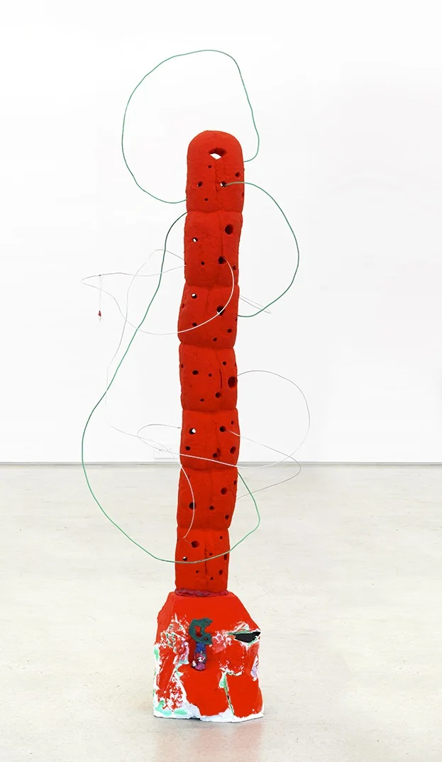 Driftloaf Totem (Red), 2016, 65" x 22" x 23", Bread, plaster, Aqua-resin, metal, foam, wire, paint, modeling clay, mylar, thread