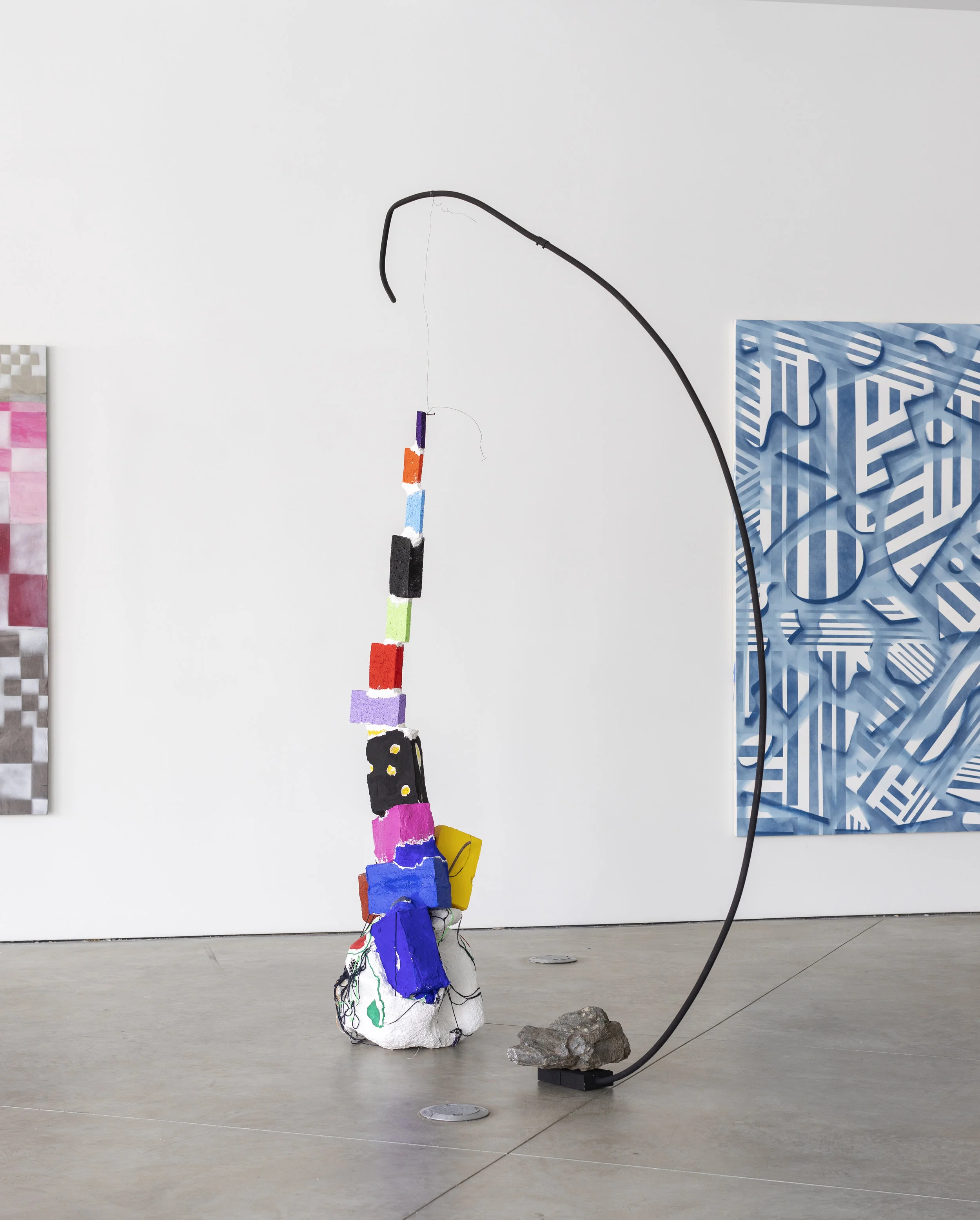 Revolutions in Sponge Theory, 2018, 75"h x 22" x 22", Paper-maché, metal, foam, plaster, rocks, sponges, wire, yarn, acrylic polymer, modeling clay, plastic lace