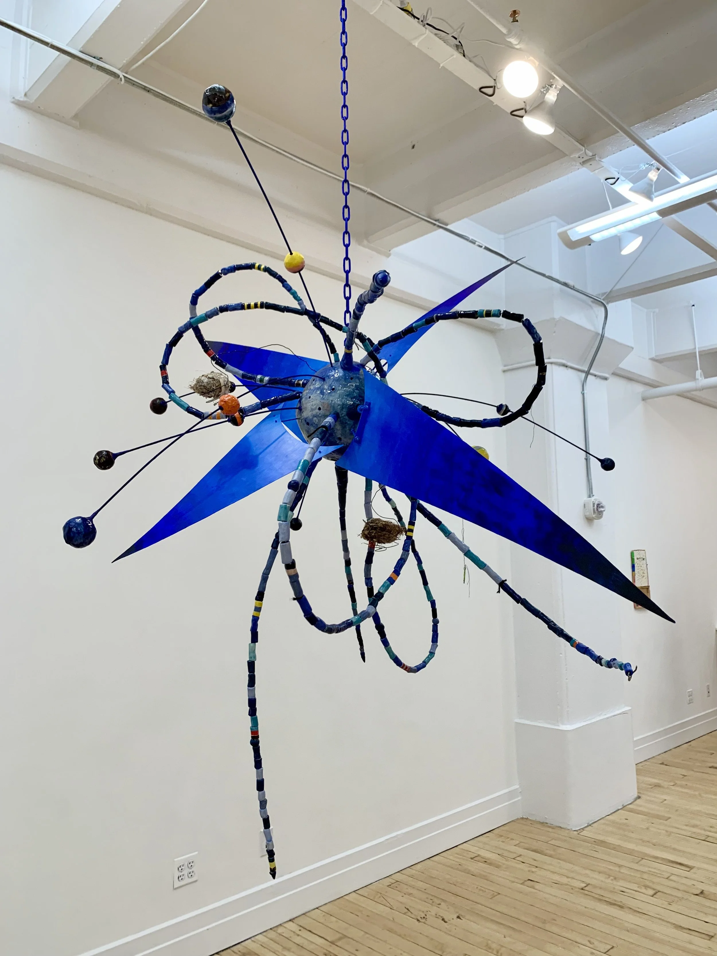 Cosmopavlova II, 2024 glazed ceramic, steel, aluminum, acrylic, birds' nests 52 x 76 x 53 inches