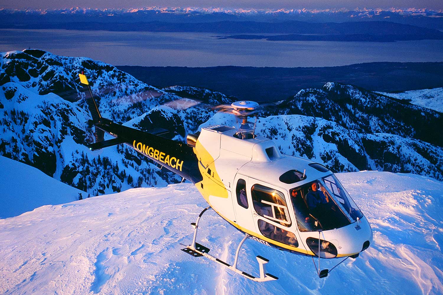 Aerial photo of helicopter, Vancouver Island, BC