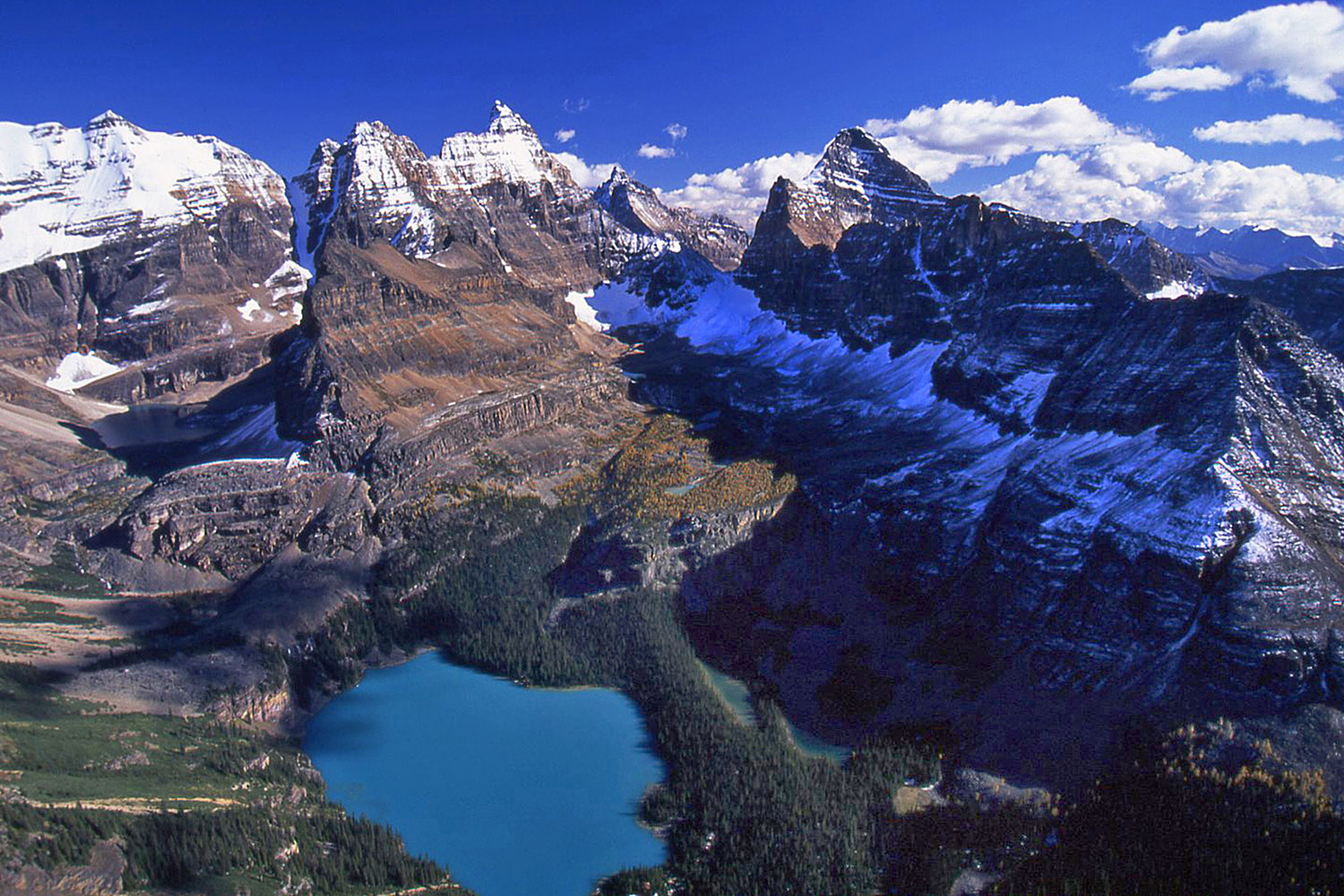 Aerial photo of Lake O'Hara, Yoho National Park, BC