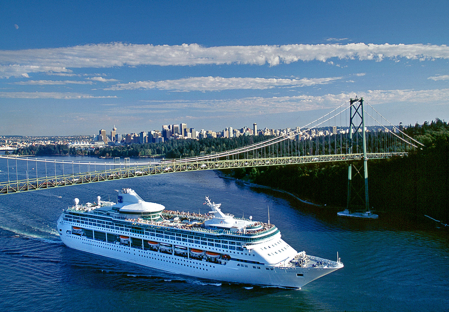 Aerial photo of Legend of the Seas departing Vancouver, BC