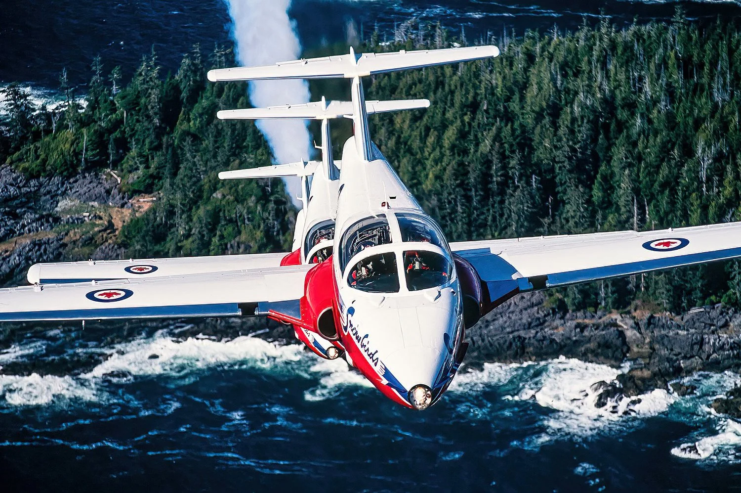 An aerial photo of the Canadian Forces Snowbirds, 431 Squadron, BC, Canada