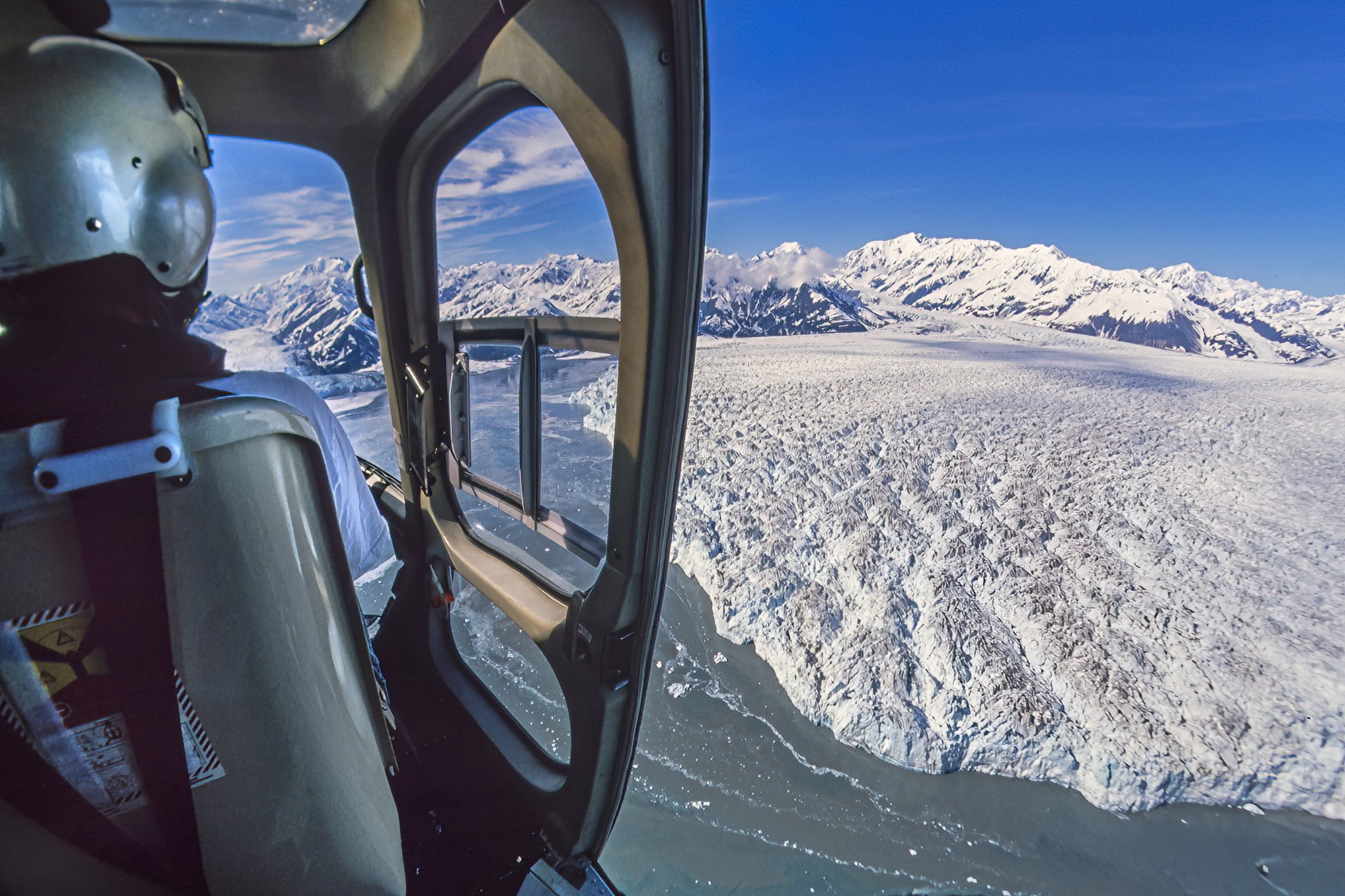 An aerial photo of the Hubbard Glacier, Alaska, USA.  Renowned for its dramatic advancing ice front that occasionally blocks fjords, creating temporary lakes and spectacular calving events.
