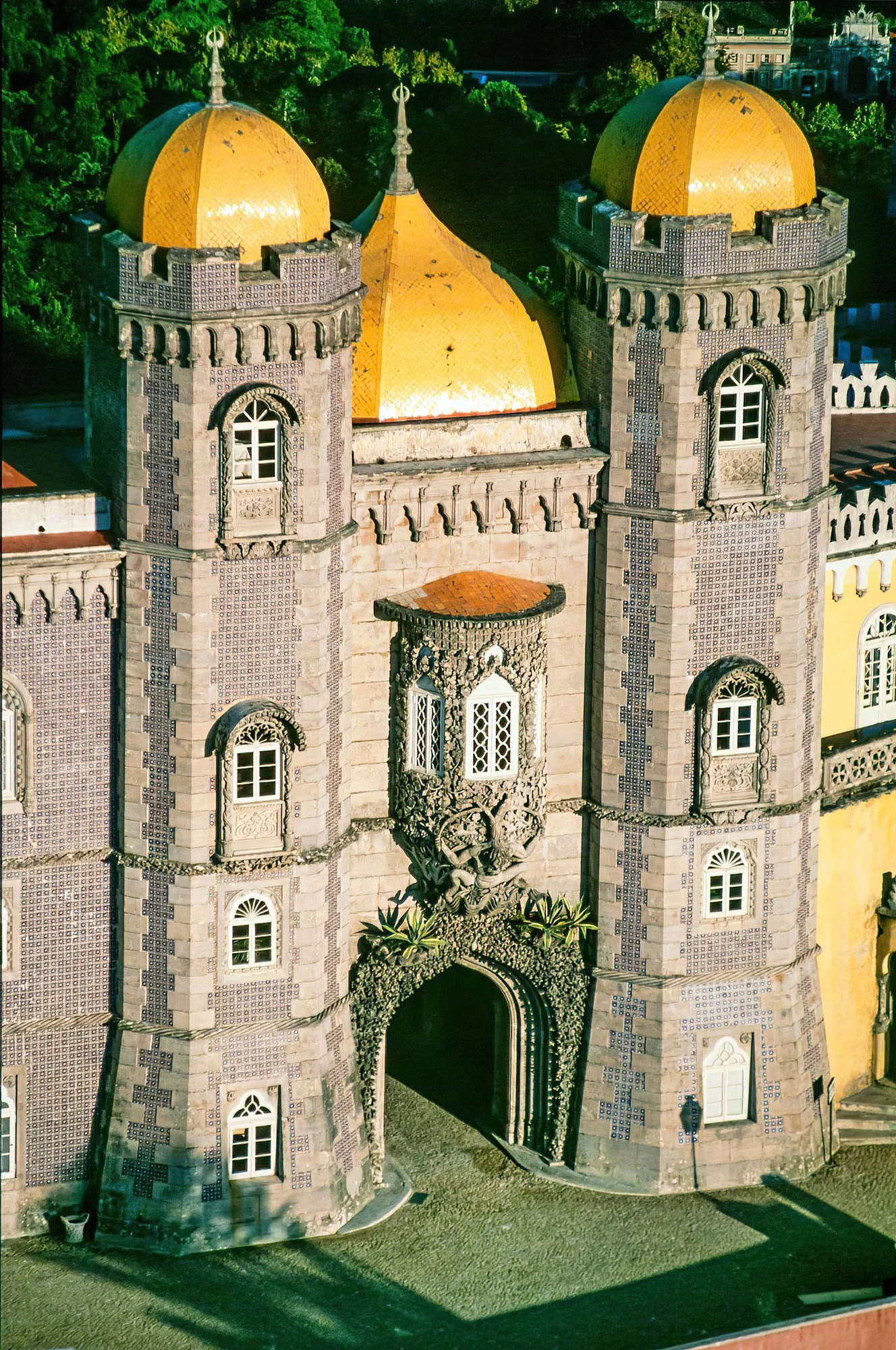 An aerial photo of Pena National Palace, Sintra, Portugal