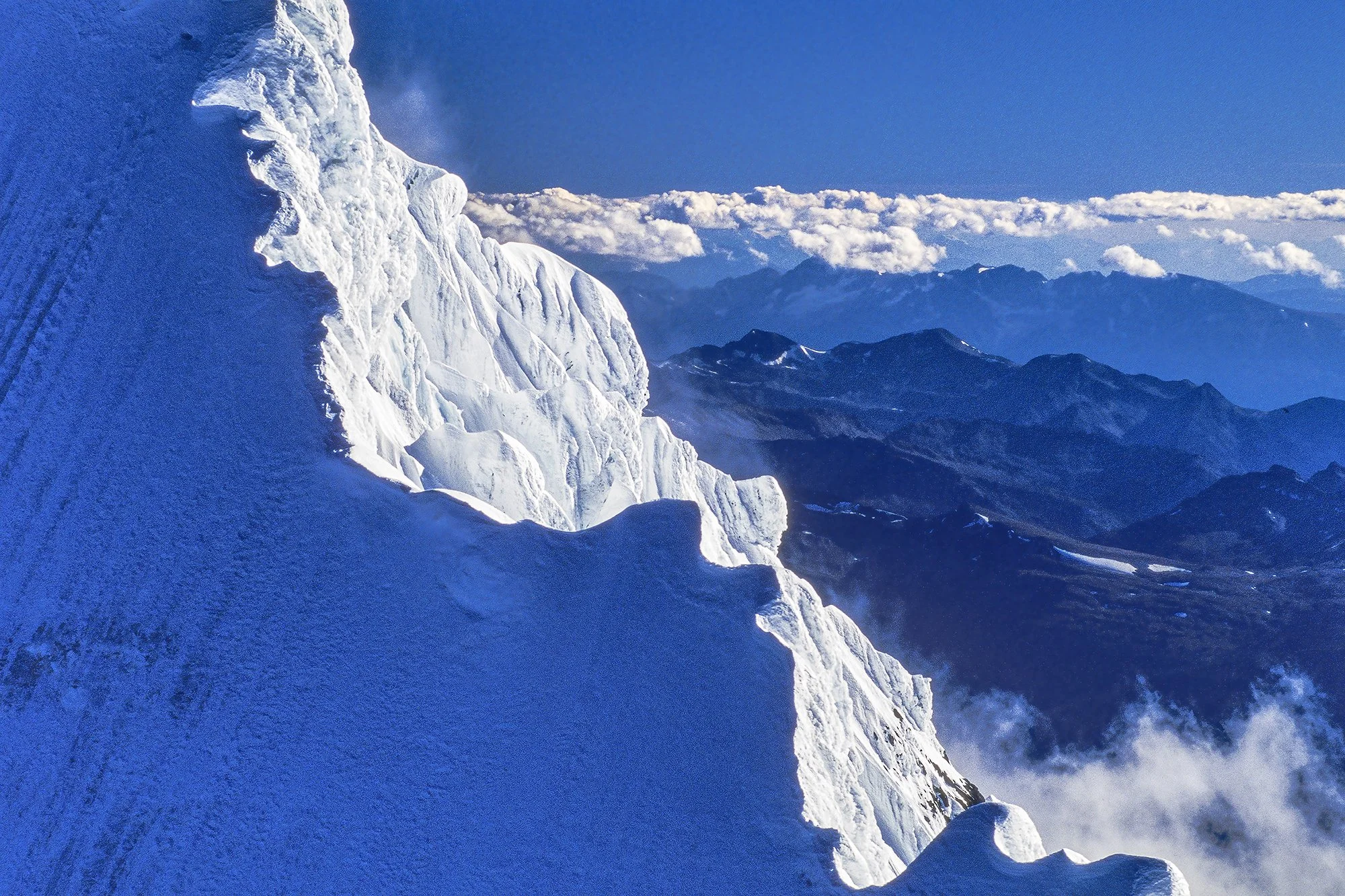 An aerial photo of the gargoyles of Mt. Robson, BC, Canada