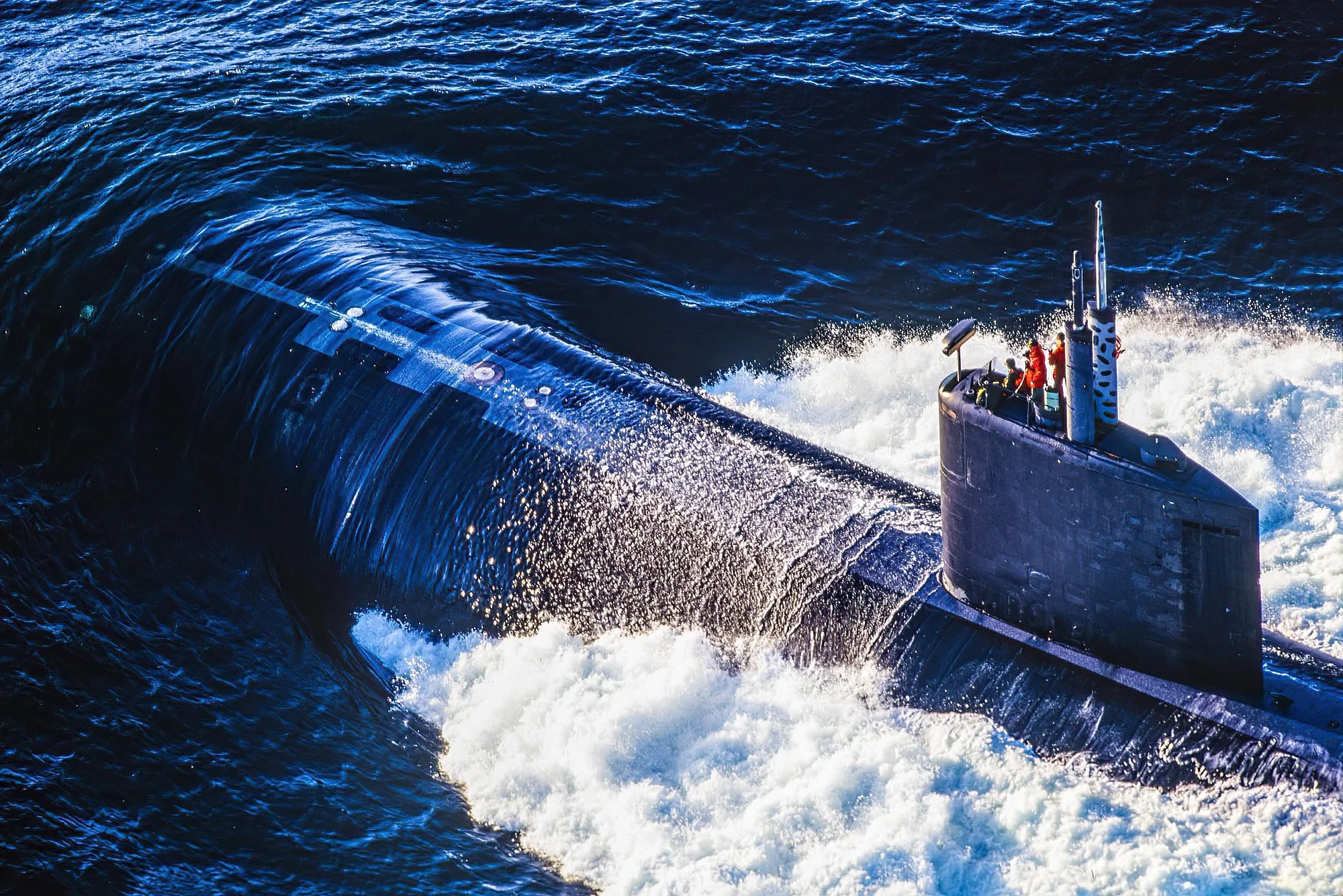 Aerial photo of a US submarine near Nanoose Bay, BC, Canada