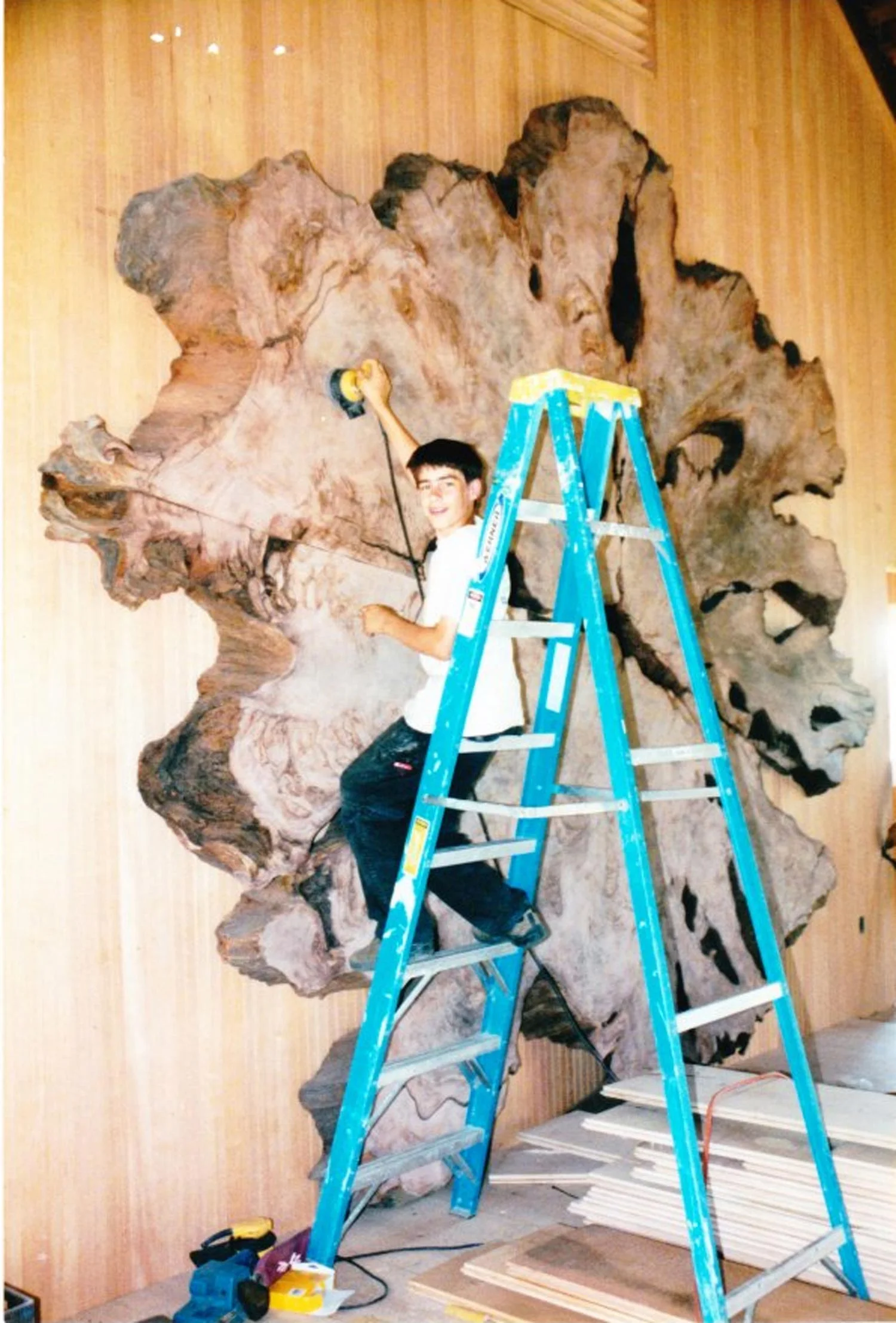 Ben Shope sanding redwood crosscut