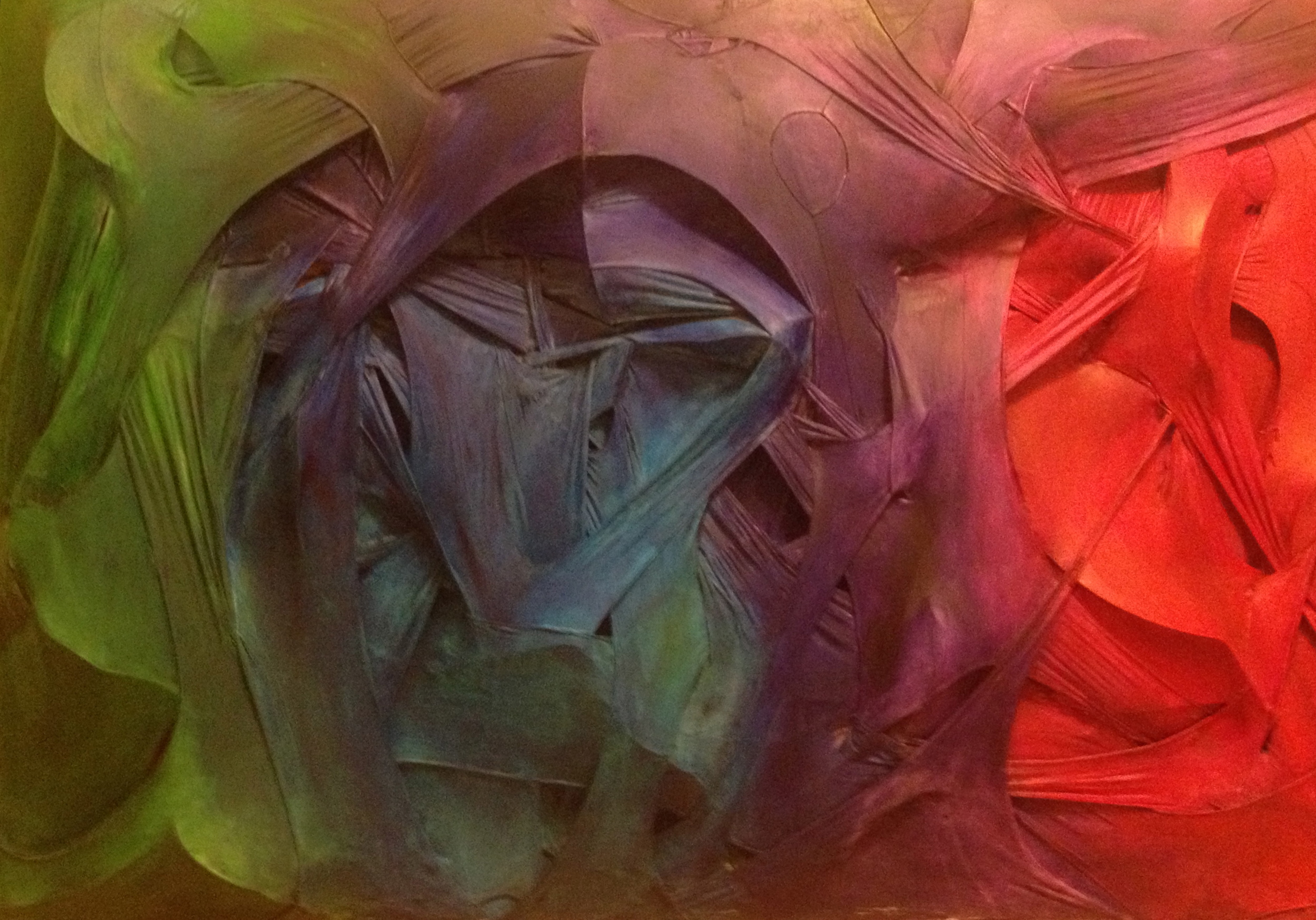 Nylon #2, 2013, acrylic, wire, nylon tights on wood, 5'x 7'