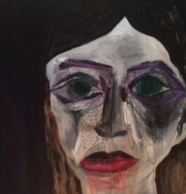 Wanderer, 2015, acrylic paint, wire, recycled produce netting and wood, 4'x4'