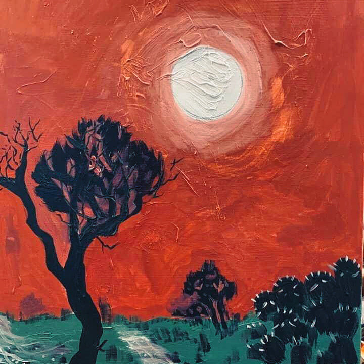 A Cool Tree on Old Baldy at Sunset 30”x 40” acrylic on canvas, 2020