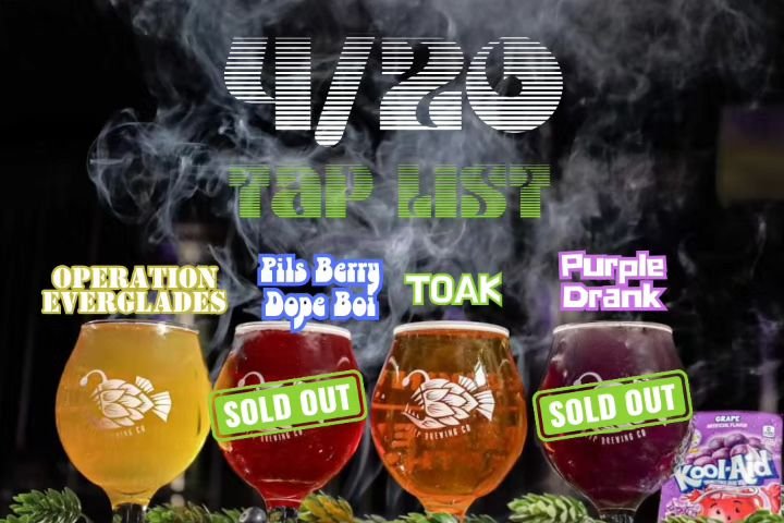 Thanks to everyone who came out to our 4/20 @ DEEP event! 

GRAPE DRANK Hard Seltzer and PILS BERRY DOPE BOI are both out. ✌️ 

But OPERATION EVERGLADES Double IPA and T.OAK Oak-Aged Reef Dweller IPA w/ terpenes are both still pouring! 💪 

@murillos