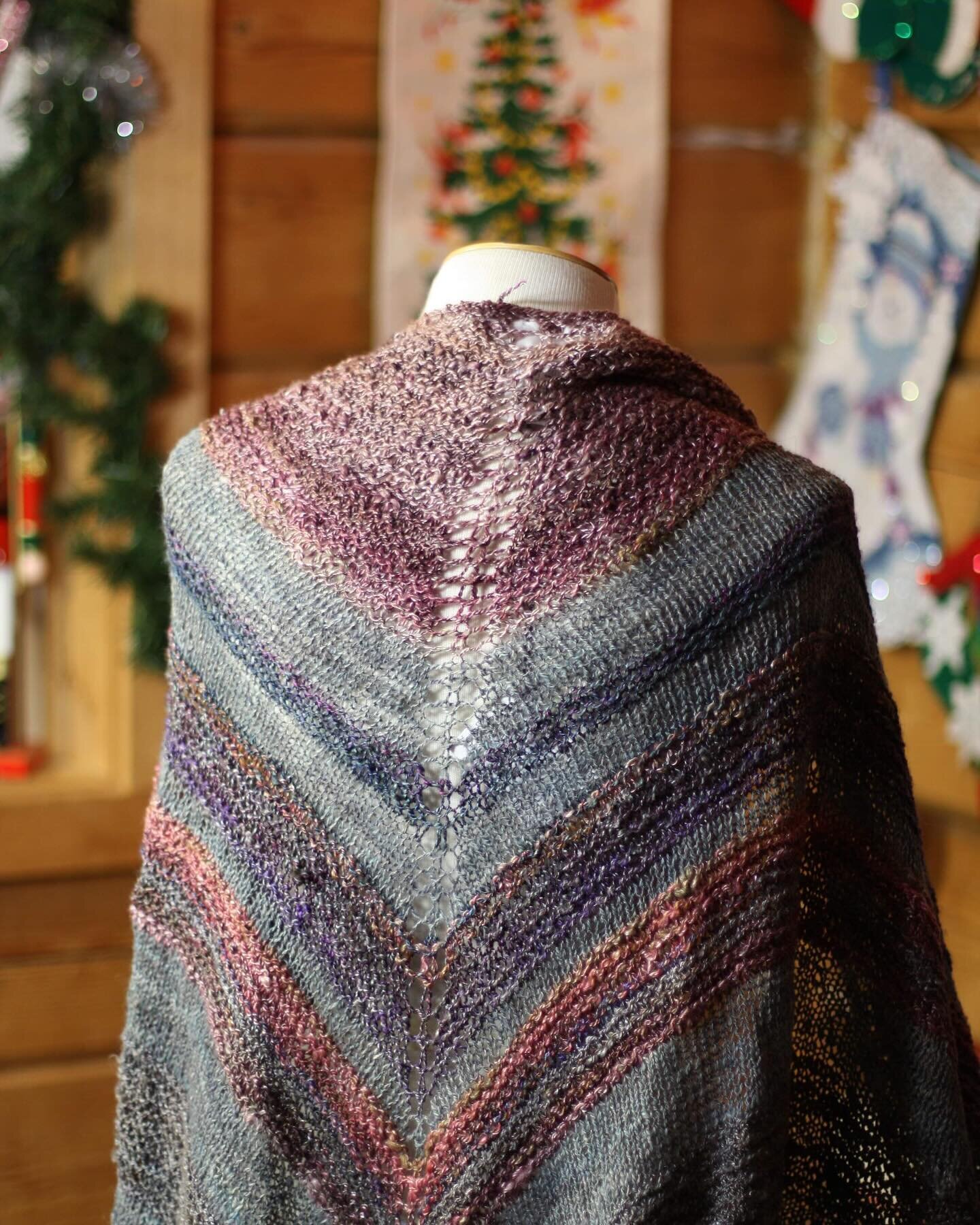 Said goodbye to this shawl in 2023. It spent a few years lingering on my needles, and longer on the wheel before that - it&rsquo;s all handspun!- and a dad and daughters brought it home to give to mom for Christmas. 
A little bittersweet but so heart