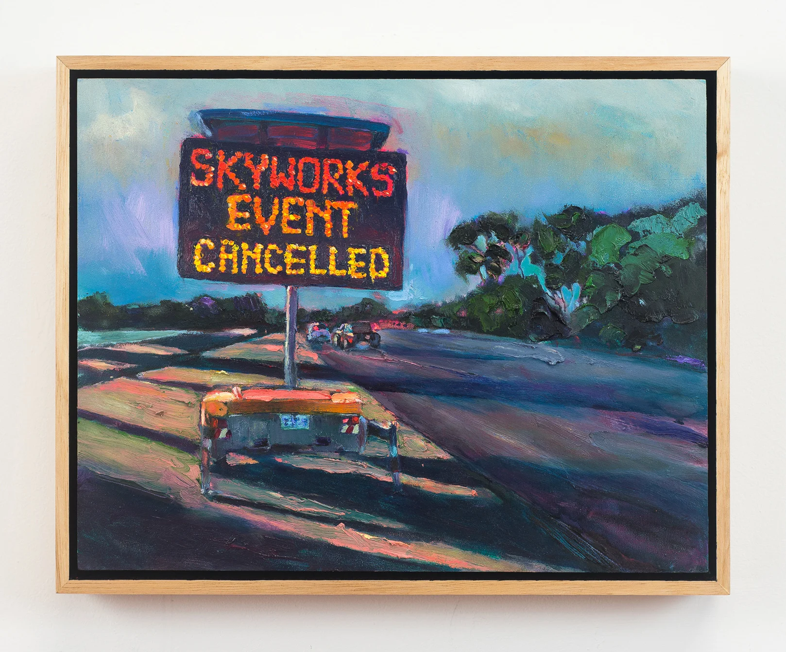Skyworks Event Cancelled 2018 Oil on Wood, 30 x 38 cm Photo: Ethan Blackburn