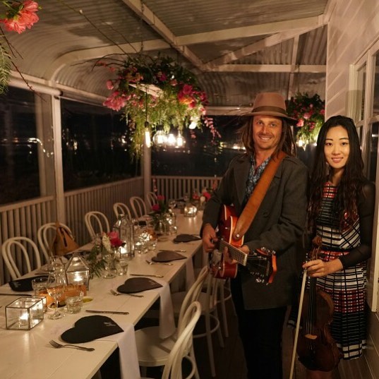 Our guitar and violin duo Scott and Yena playing at Joanne and Angus’s wedding at Byron View Farm last week.. duo for the ceremony, then Scott DJ-ing for the dancing.. 💃🏻beautiful day for a beautiful couple! @byronviewfarm @byronbayweddings #stringandbow #byronwedding #byronstrings #weddingmusic