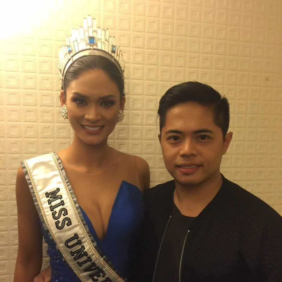 Miss Universe 2015, Pia Wurtbach and Bessie Besana in the Miss Universe suite after winning the crown in Axis Theatre in Planet Hollywood in Las Vegas, USA.