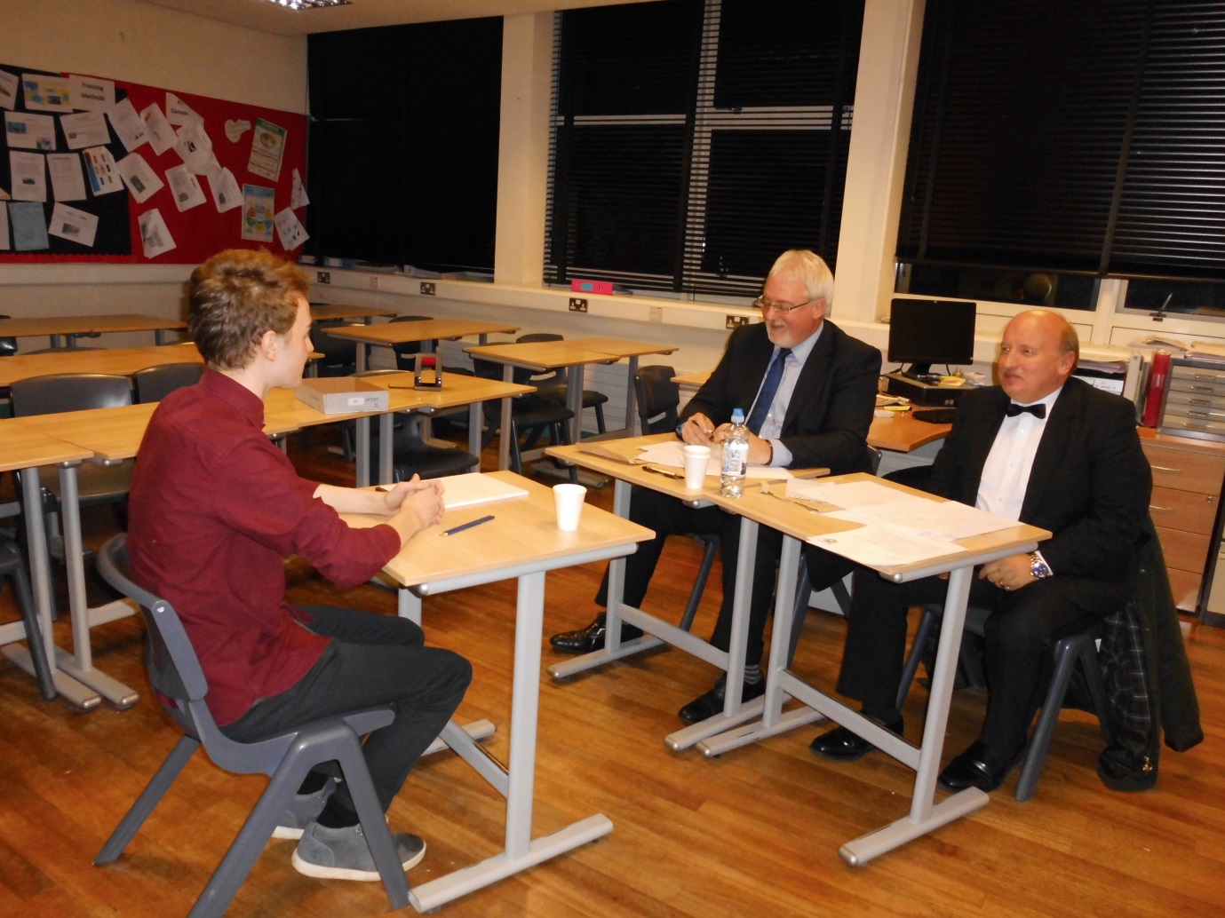 Adam McHaffie (Law at Oxford) being interviewed by Mr Robyn Johnston, BoG, and Mr Eric Lindsay, retired Economics teacher who asked me to point out that he was on his way to a Formal!