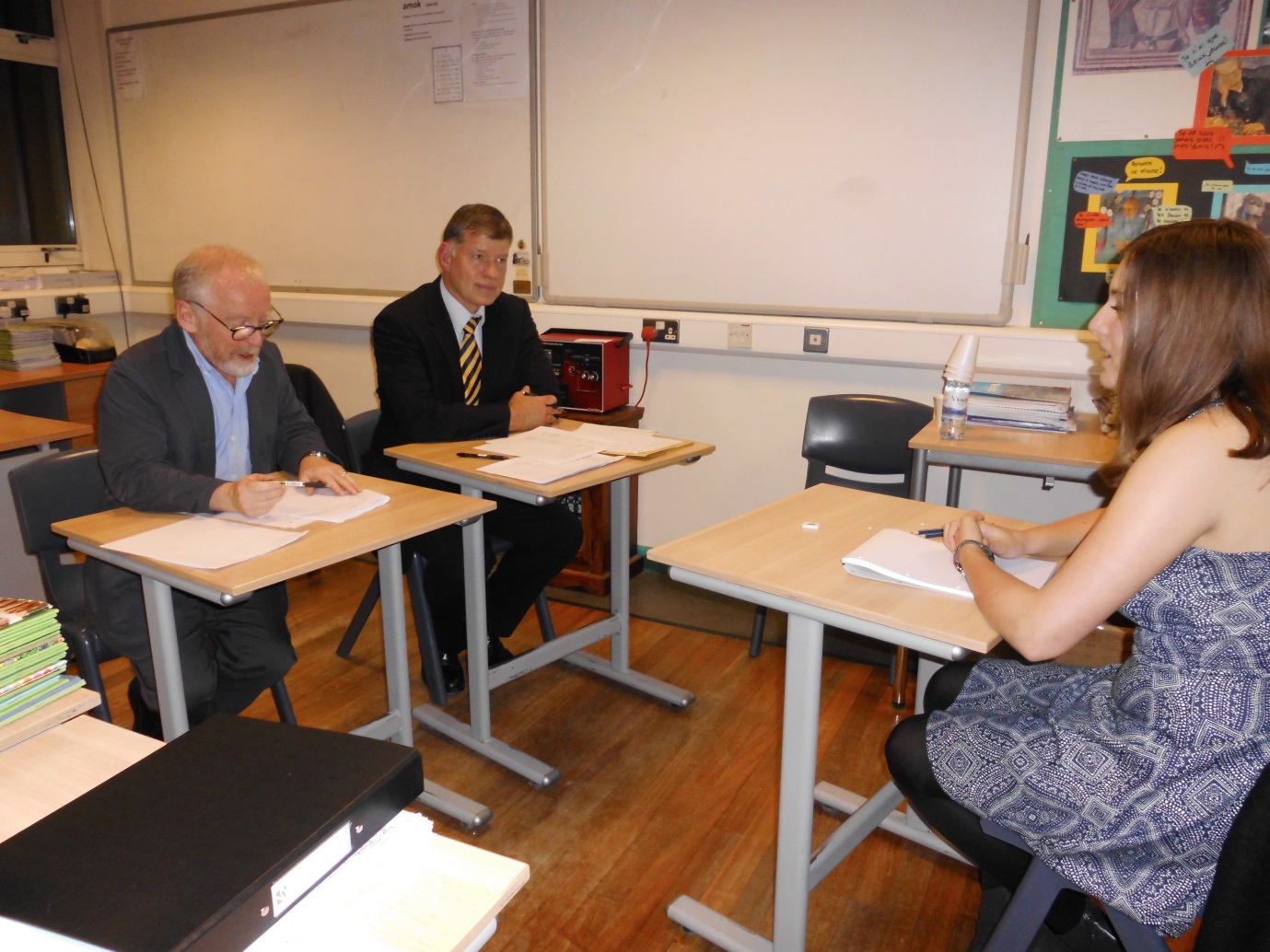 Emily Mayne (Biomedical Science at Oxford) was interviewed by Mr John Megarry (retired Biology teacher) and Dr Ian Moles (past pupil and Mrs Moles’ husband!)