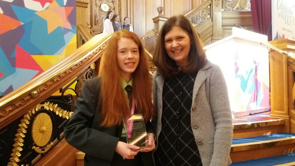 Chloe pictured with her teacher Mrs Yeates