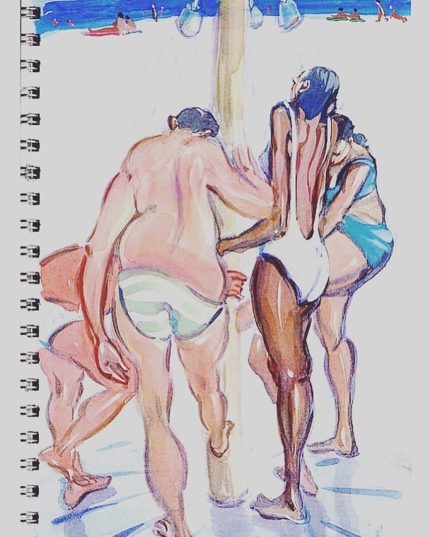 Another spa sketch from a cycling trip through Hungary and Romania. #art #arte #kunst #gouache #worksonpaper #drawing #sketch #sketchbooktour #artist #ontheroad #unterwegs #davidfebland #water #summer #spa #swimming #figurativeart #figurativedrawing 