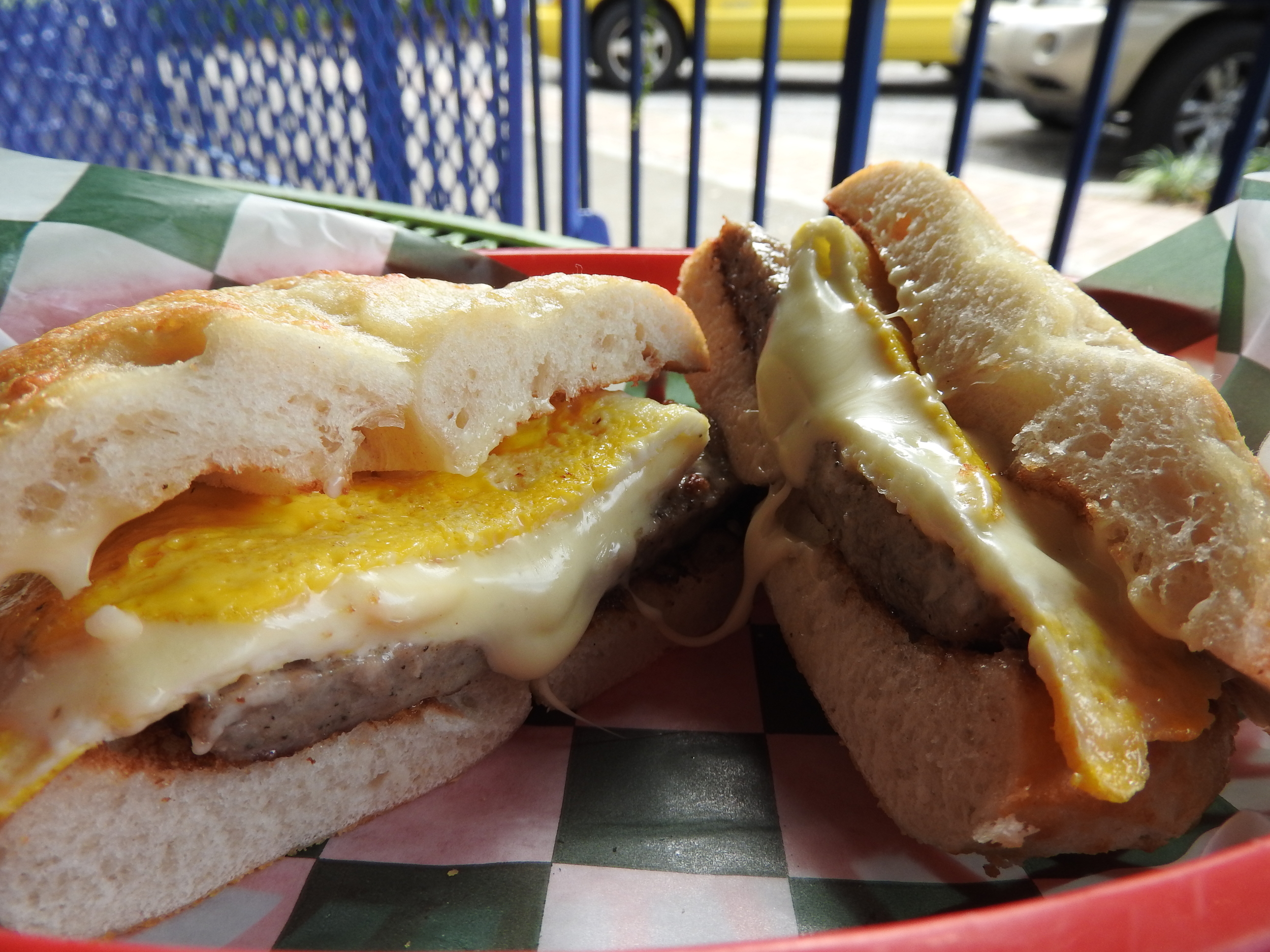 Sausage Egg and Cheese on Asiago Bagel