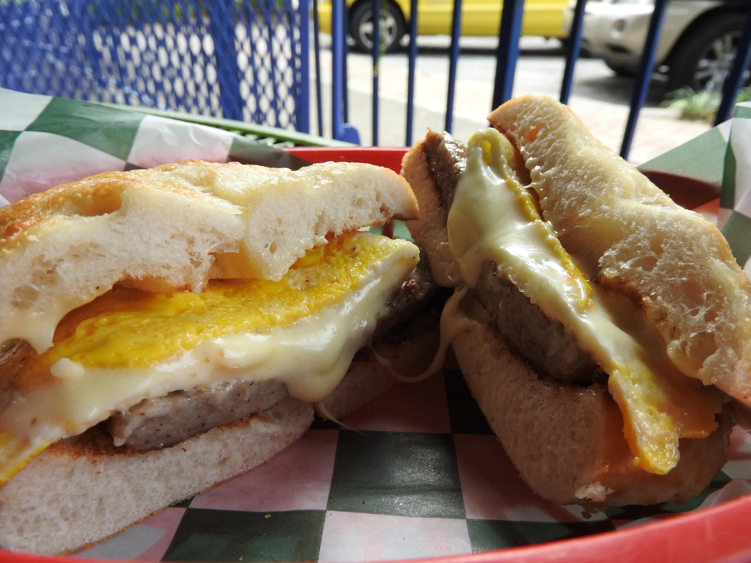 Sausage Egg and Cheese on Asiago Bagel