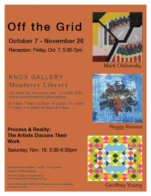Off the Grid: Work by Mark Olshansky, Peggy Reeves, and Geoff Young