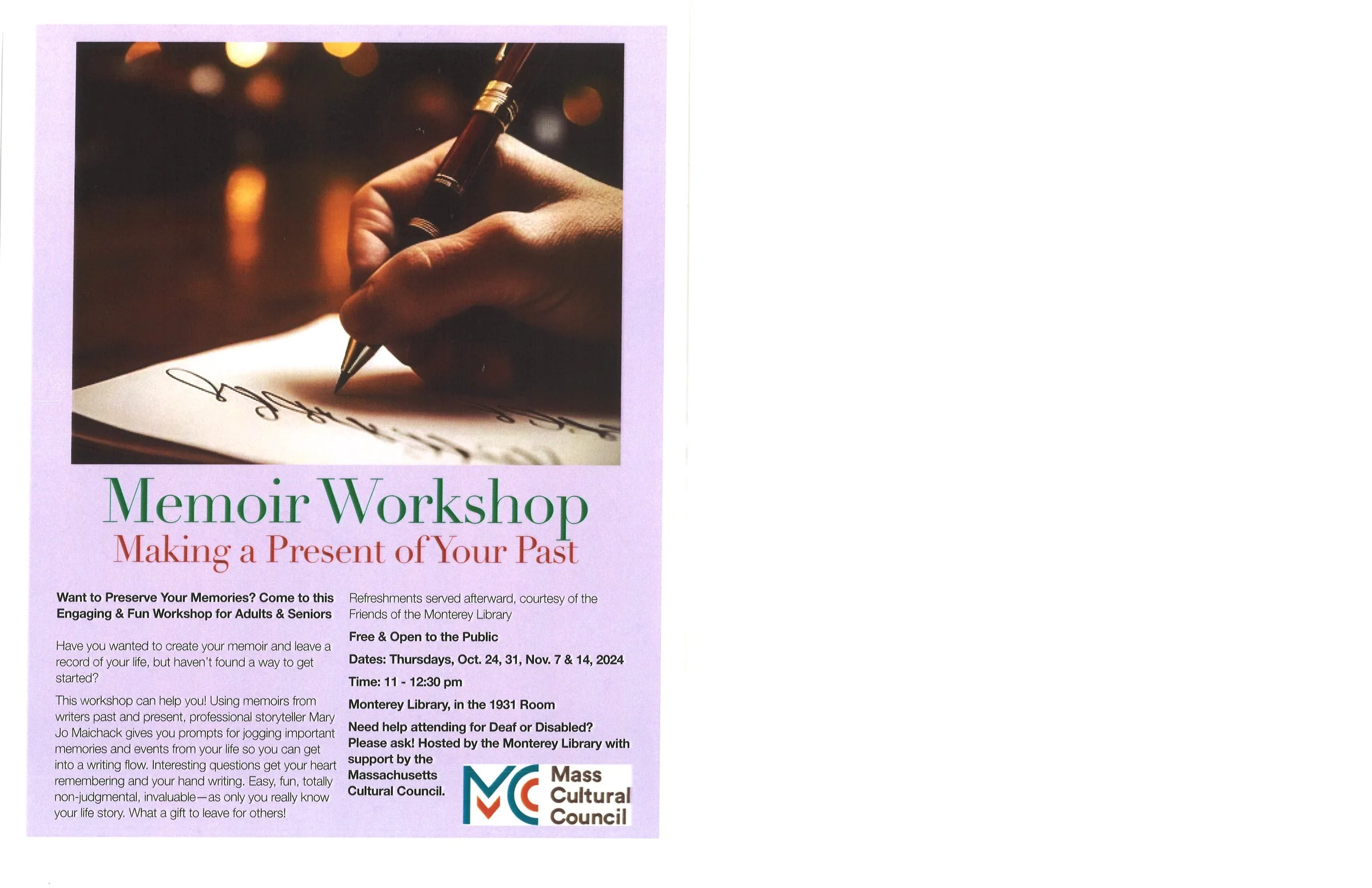 Memoir Workshop: Making a Present of Your Past